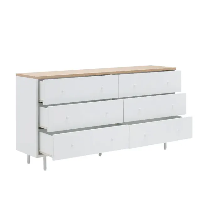 Madeline Modular 6 Drawer Chest 1.2m - 2 - White modern cabinet with wooden top, minimalist design, three drawers, open top