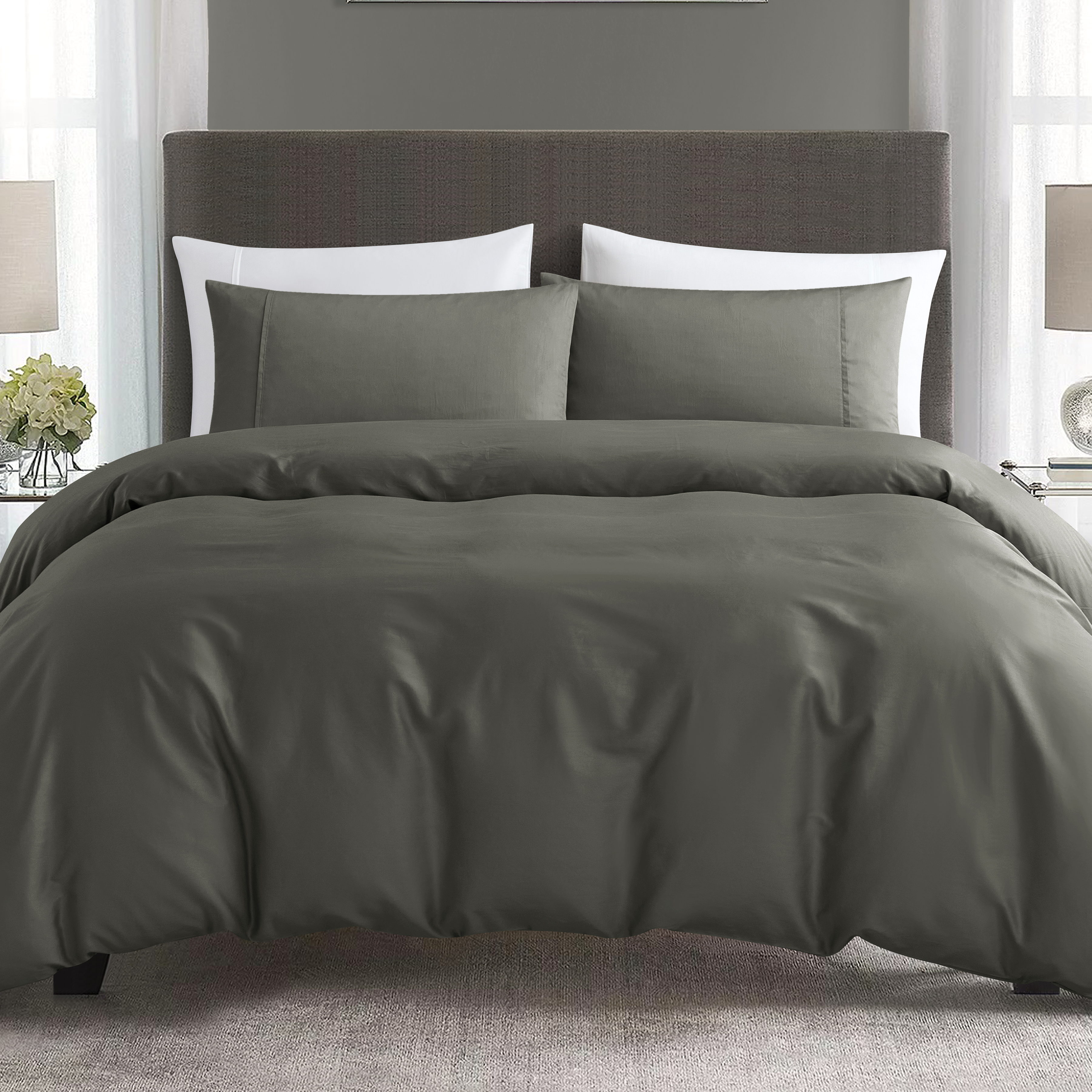 Pima Cotton Full Bedding Set - Charcoal (4 Sizes) - King - 5pc Set