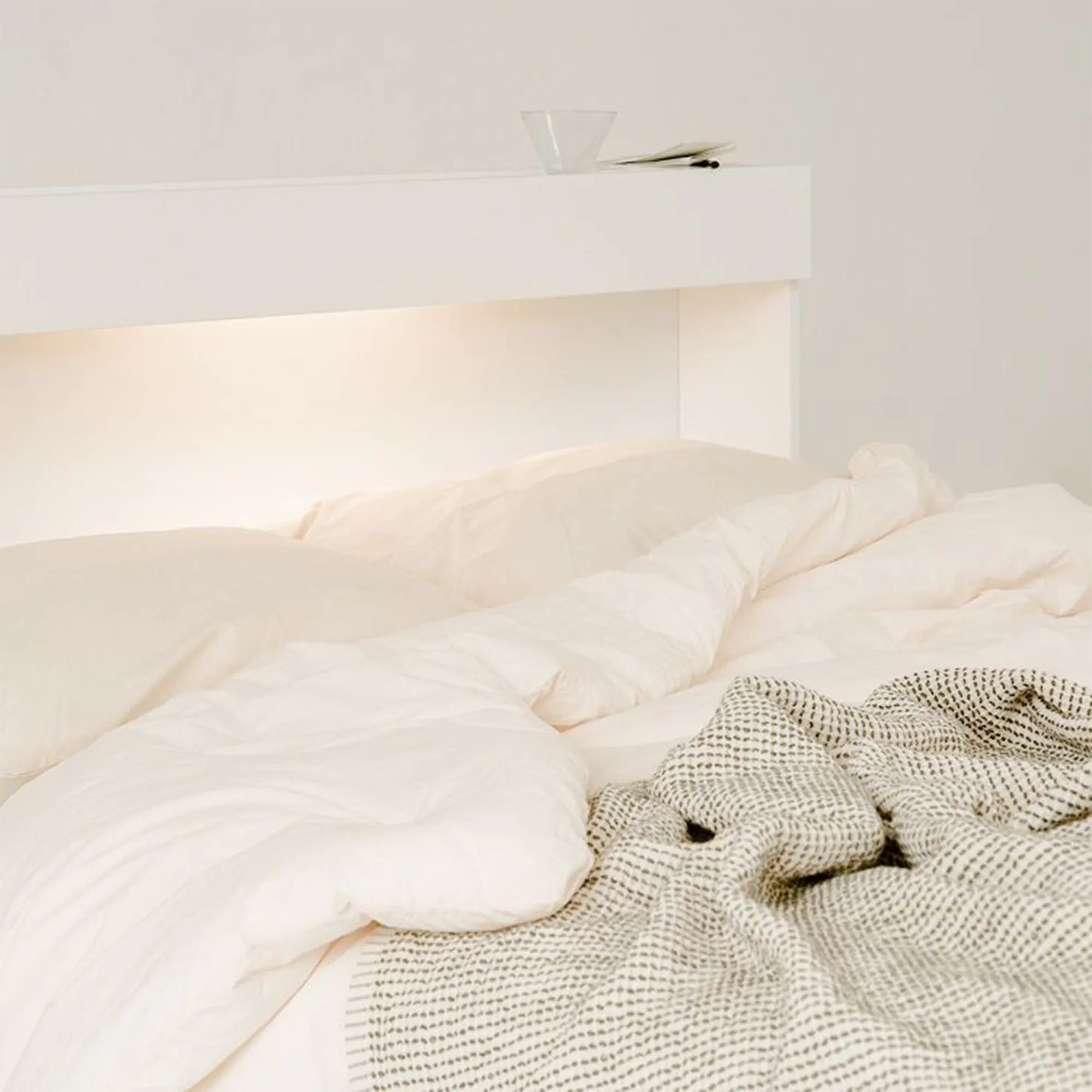Freya Super Single Headboard LED Storage Platform Bed  - White - 14