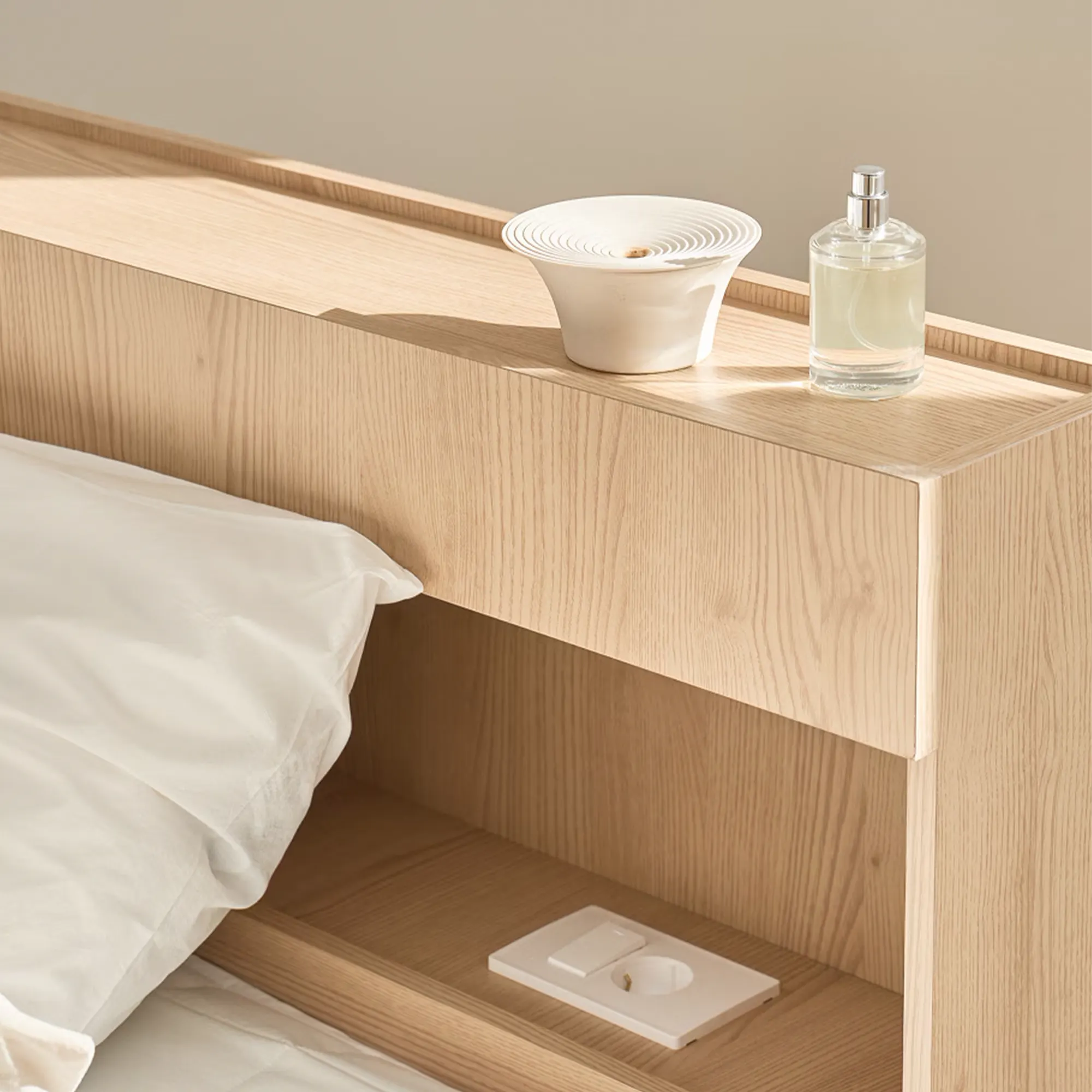 Freya Super Single Headboard LED Storage Platform Bed  - White - 13