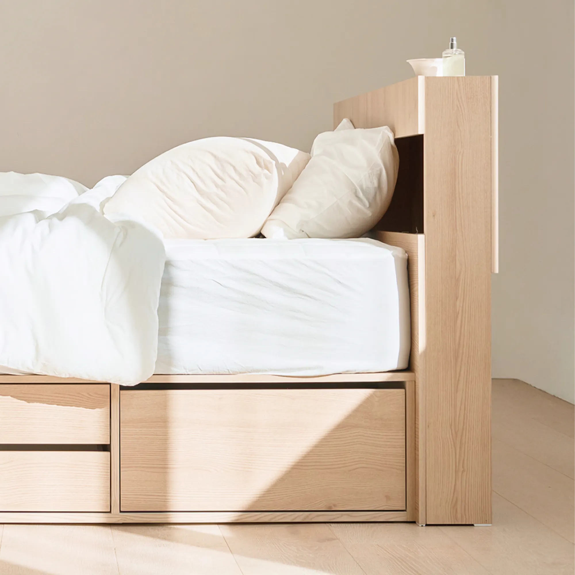 Freya Super Single Headboard LED Storage Platform Bed  - White - 10