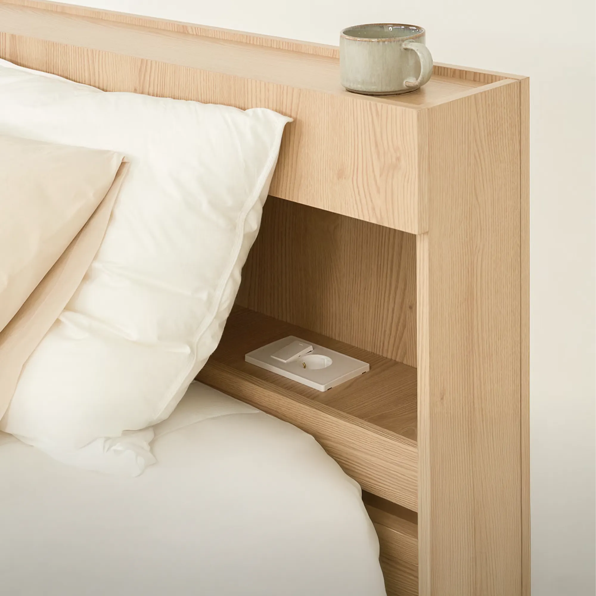 Freya Super Single Headboard LED Storage Platform Bed  - White - 12