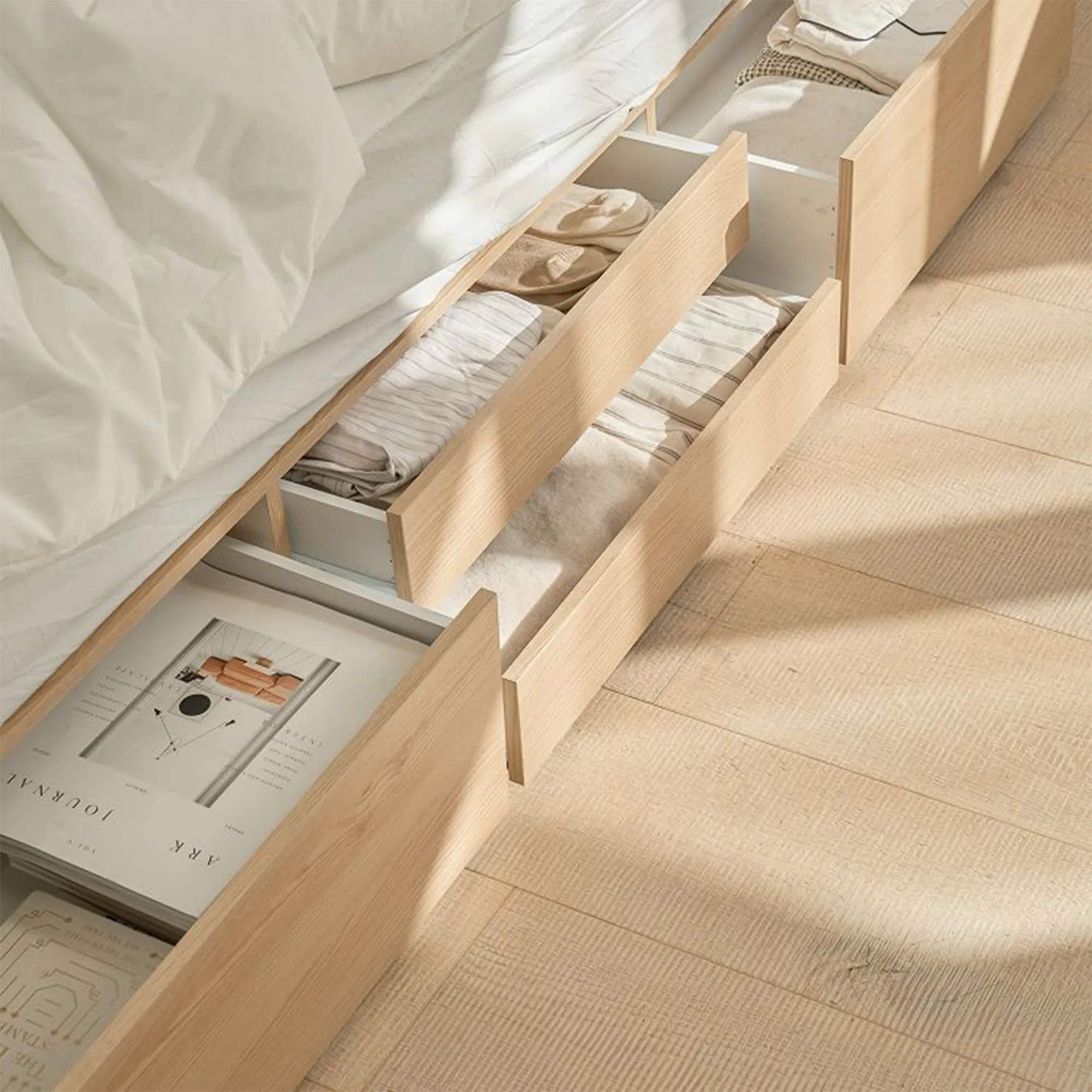 Freya Super Single Headboard LED Storage Platform Bed  - White - 9
