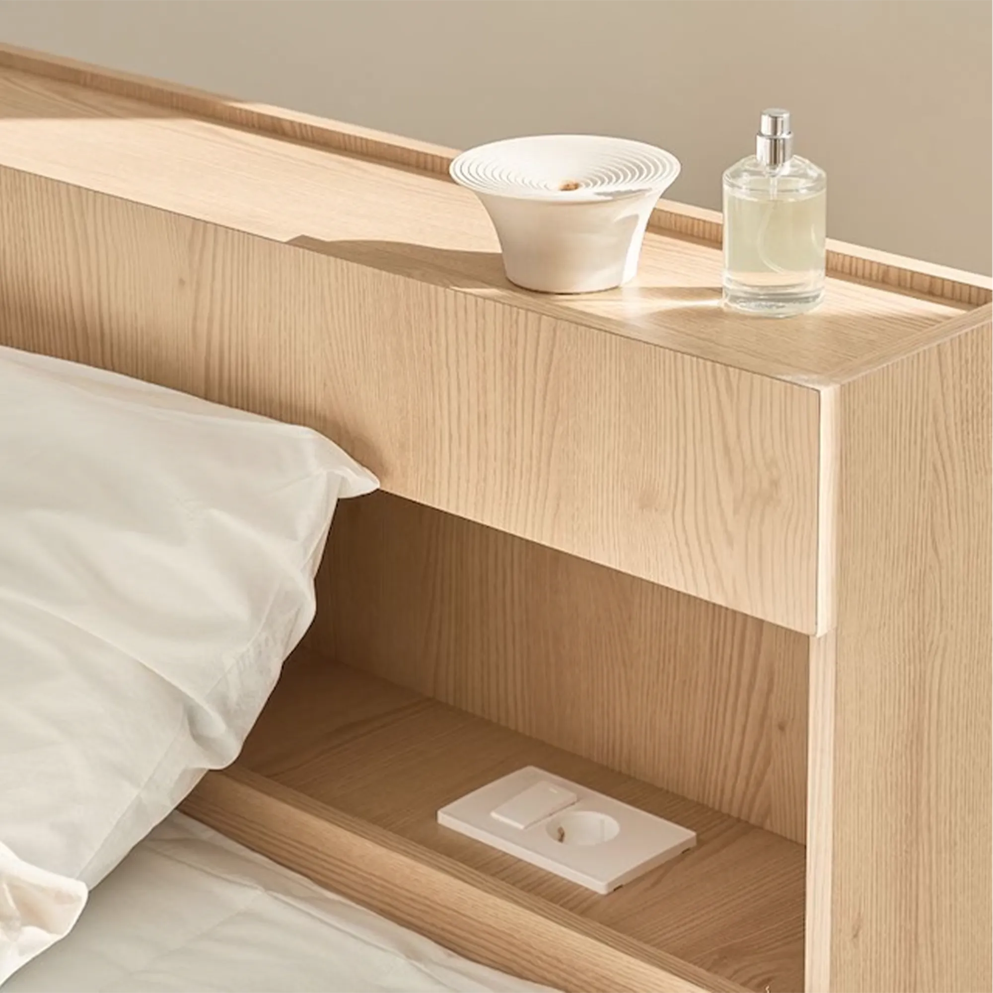 Freya Super Single Headboard LED Storage Platform Bed  - Oak - 7