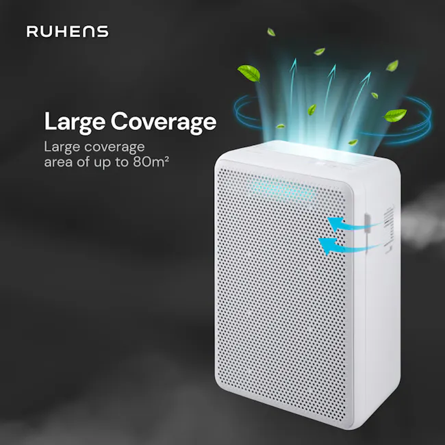 Ruhens Classic Air Purifier - 6 - Large coverage, up to 80m², LED lighting, breathable design, effective air purification