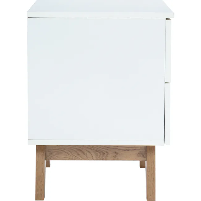 Nolan King Bed in Hailstorm with 2 Miah Bedside Table in White - 20 - White wooden side table, minimalist design, natural