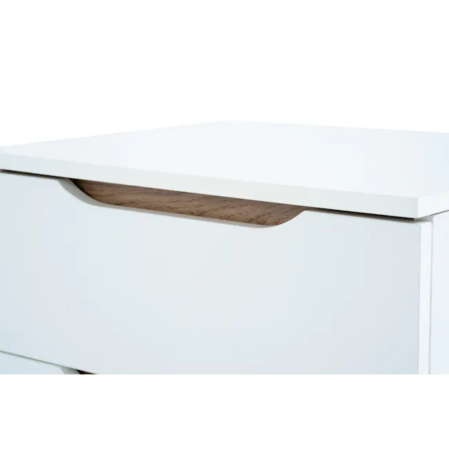 Nolan King Bed in Hailstorm with 2 Miah Bedside Table in White - 22 - White minimalist drawer, wooden handle, sleek design