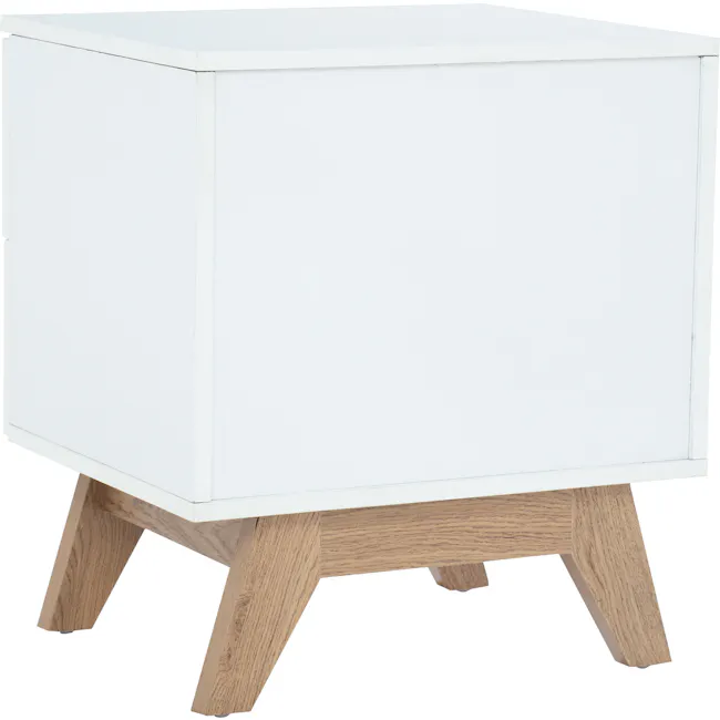 Nolan King Bed in Hailstorm with 2 Miah Bedside Table in White - 24 - White, minimalist, modern, simple design, wooden legs