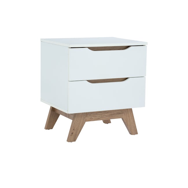 Nolan King Bed in Oatmeal with 2 Miah Bedside Table in White - 13 - White, minimalist, modern, sleek, contemporary, stylish