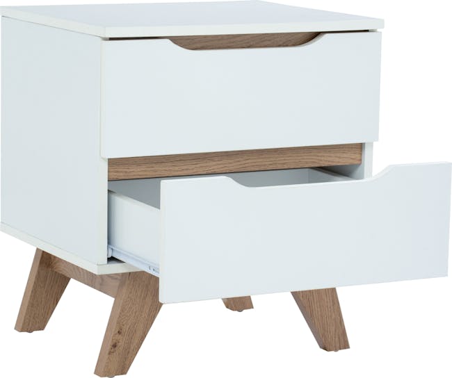 Nolan King Bed in Oatmeal with 2 Miah Bedside Table in White - 15