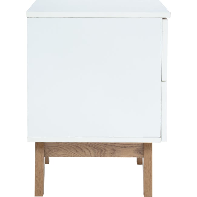 Nolan King Bed in Oatmeal with 2 Miah Bedside Table in White - 18 - White wooden side table, minimalist design, natural wood