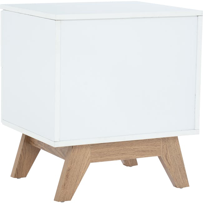 Nolan King Bed in Oatmeal with 2 Miah Bedside Table in White - 22 - White, minimalist, modern, simple design, wooden legs