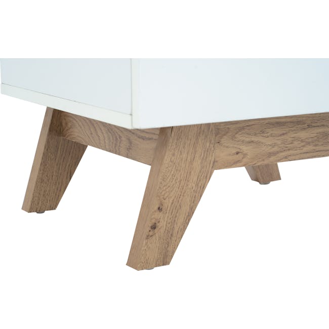 Nolan King Bed in Oatmeal with 2 Miah Bedside Table in White - 23 - Wooden leg, wooden table, wooden base, wooden foot