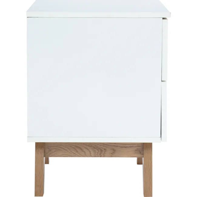 Nolan King Bed in Silver Fox with 2 Miah Bedside Table in White - 17 - White wooden side table, minimalist design, natural