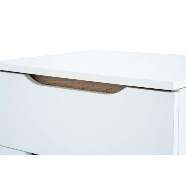 Nolan King Bed in Silver Fox with 2 Miah Bedside Table in White - 19 - White minimalist drawer, wooden handle, sleek design