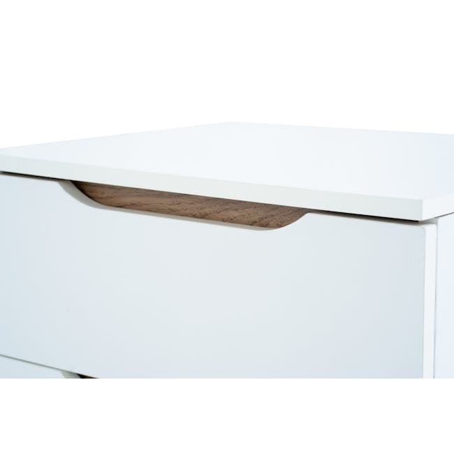 Nolan Queen Bed in Hailstorm with 2 Miah Bedside Table in White - 23 - White minimalist drawer, wooden handle, sleek design