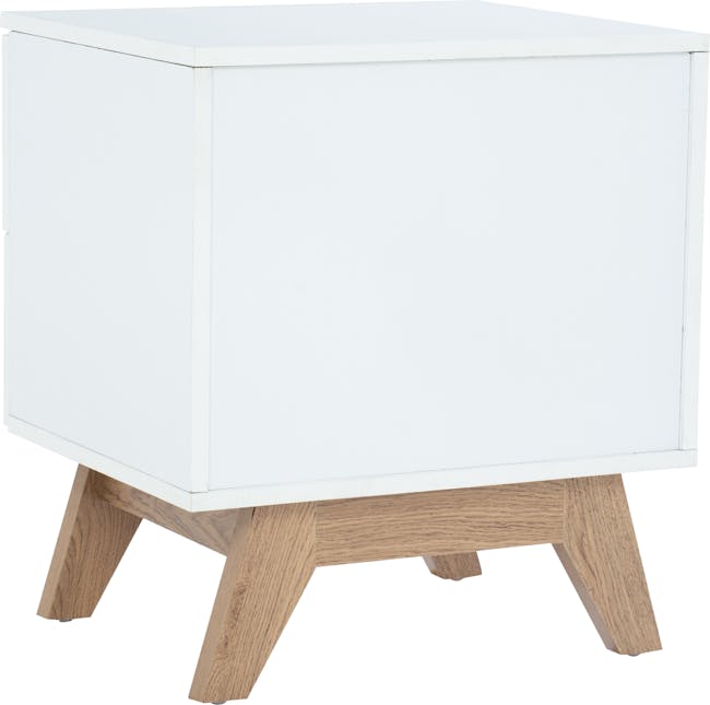 Nolan Queen Bed in Oatmeal with 2 Miah Bedside Table in White - 21