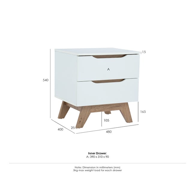 Miah Bedside Table - Natural, White - 11