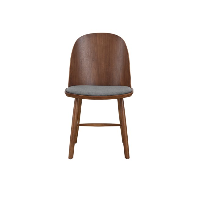 Jensen Chair - Walnut, Dark Grey (Fabric) - 4 - Wooden chair with curved backrest and gray cushion, minimalist design