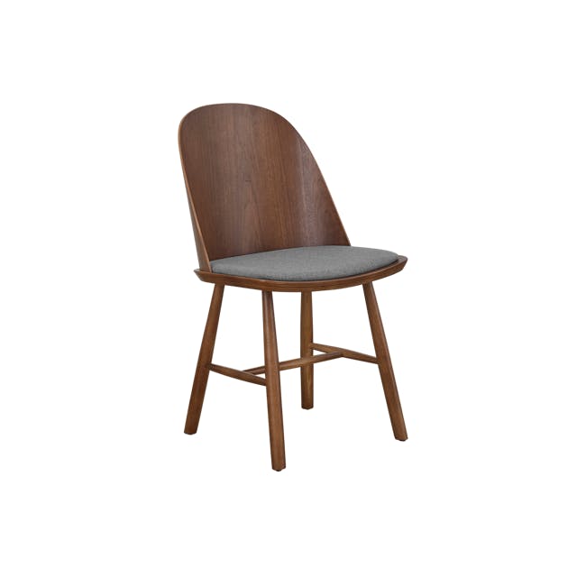 Jensen Chair - Walnut, Dark Grey (Fabric) - 1 - Wooden chair with curved backrest and gray cushion, modern design, wooden