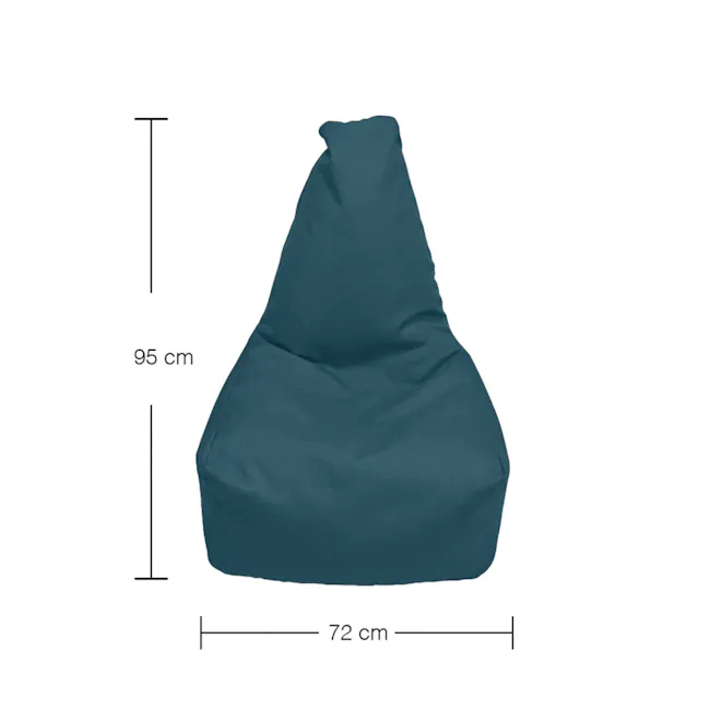 Milly Bean Bag - Teal - 8 - Teal cone-shaped fabric item, 95 cm in height, 72 cm in width, soft and comfortable material