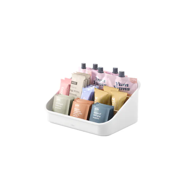 Bellwood Packet Organiser - White, Natural - 1 - White container filled with various tea bags and pouches, Colorful