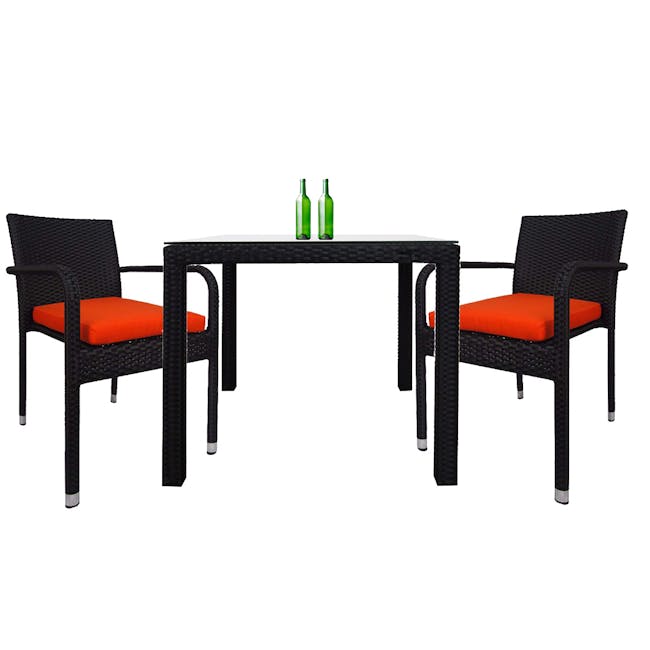 Palm Outdoor Dining Couple Set with Orange Cushions - 0
