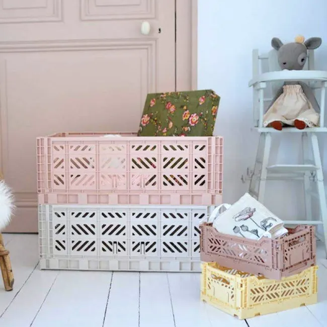 Aykasa Foldable Maxibox - Warm Taupe - 4 - multi-colored plastic crates, pastel-colored storage bins, child-friendly storage