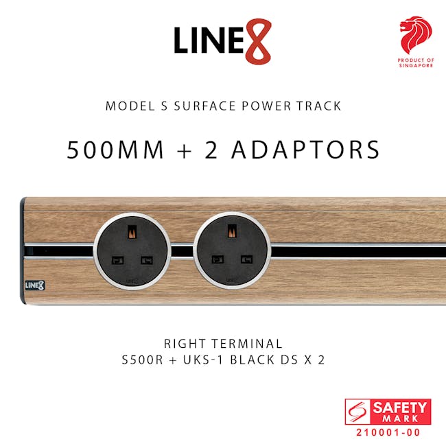 Line8 Power Track 500mm + 2 Adaptors Bundle - Burmese Teak - 5