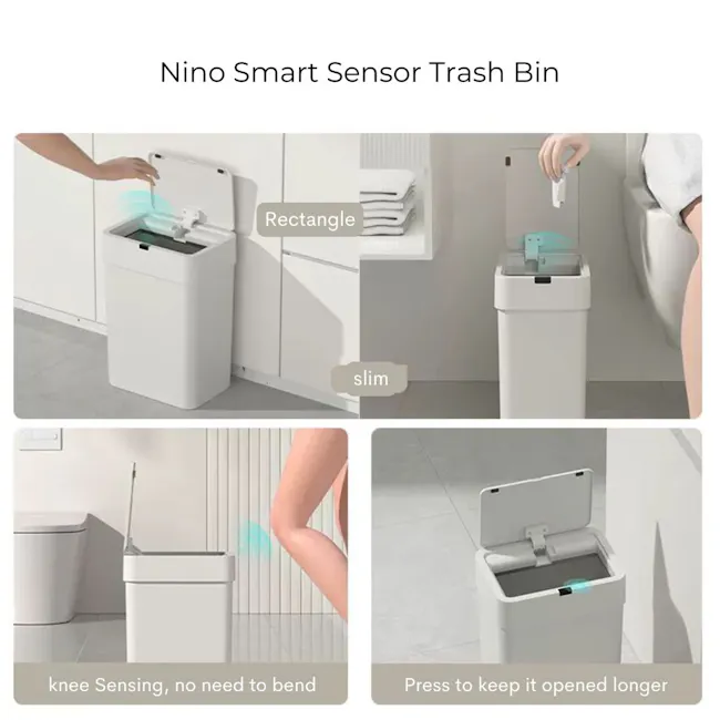 Yubin Nino Rectangle Plastic Sensor Waste Bin 9L - Grey - 7