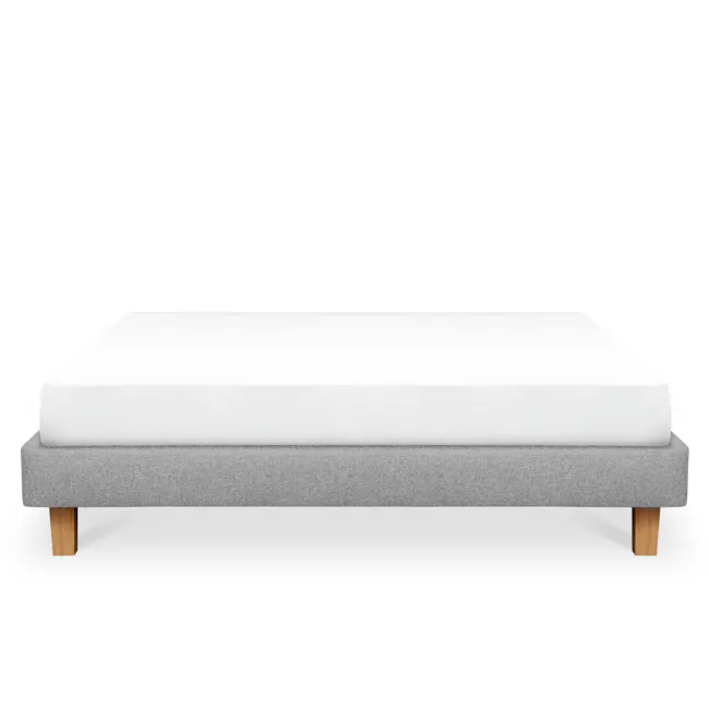 Vera King Divan Bed - Dew (Eco Clean Fabric) - 8 - Modern minimalist bed with gray upholstered frame, wooden legs, white