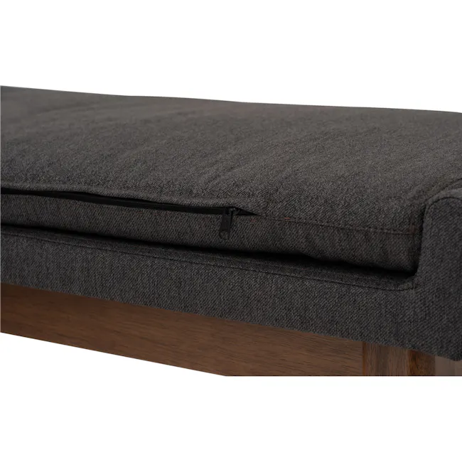 Fabian Bench 1.4m - Cocoa, Battleship Grey (Fabric) - 3 - Dark gray textured fabric, neatly folded, side zipper, wooden