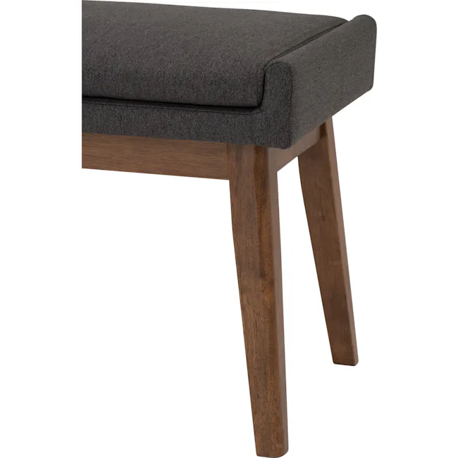 Fabian Bench 1.4m - Cocoa, Battleship Grey (Fabric) - 4 - Gray upholstered stool, wooden legs, minimalist design, modern