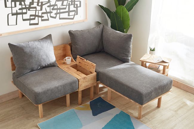 Nara L-Shape Sofa with Side Table - Grey - 8