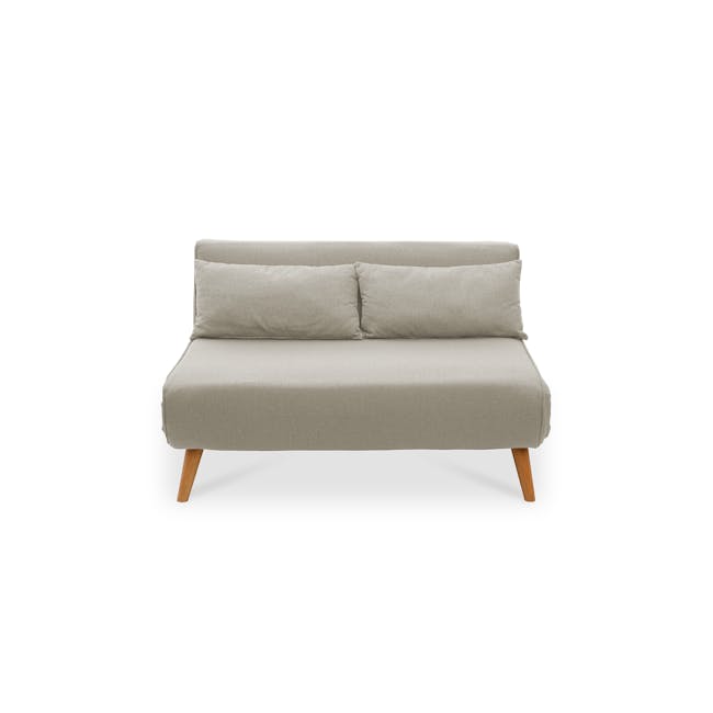 Noel 2 Seater Sofa Bed - Oatmeal - 1 - Modern minimalist sofa, light gray fabric, wooden legs, simple design, comfortable
