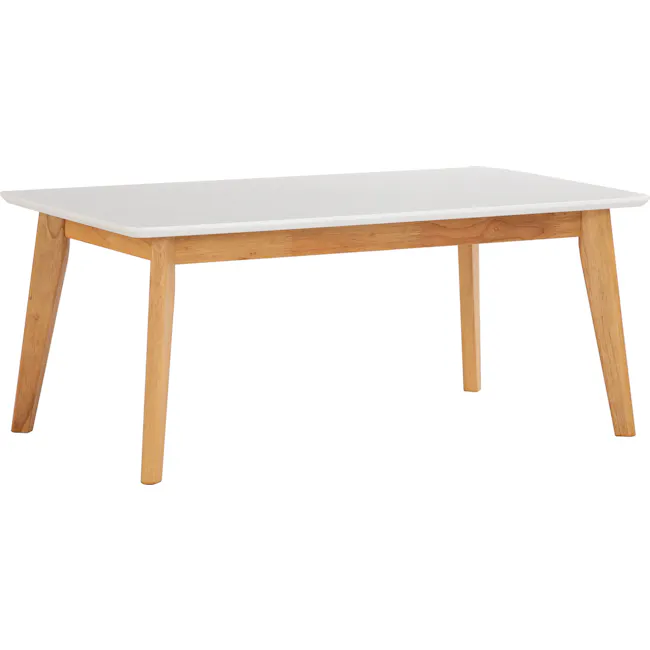 (As-is) Harold Coffee Table - Natural, White - 8 - White tabletop, wooden legs, natural wood grain, minimalist design