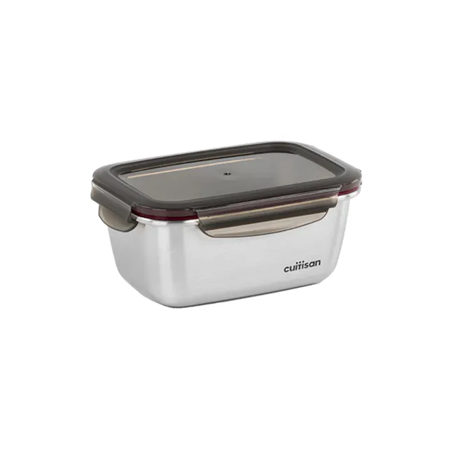 Cuitisan Flora Rectangle Container No. 6 - 1 - Silver stainless steel container, lid with handle, stainless steel finish