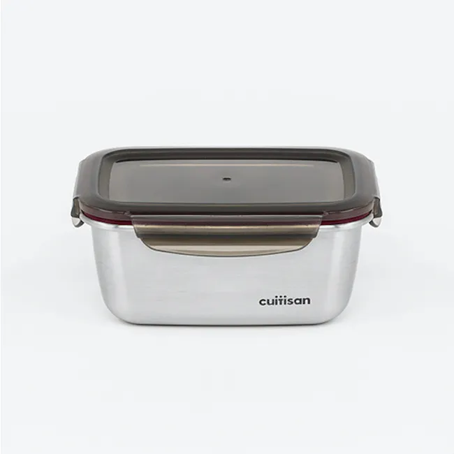 Cuitisan Flora Rectangle Container No. 6 - 5 - Silver stainless steel insulated container, sleek design, easy-to-clean lid