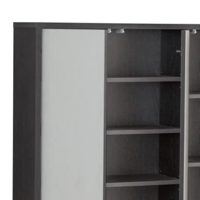 Harvey 3 Door Shoe Cabinet - Grey - 4 - Modern minimalist wardrobe with sleek design, Open shelving unit with clean lines