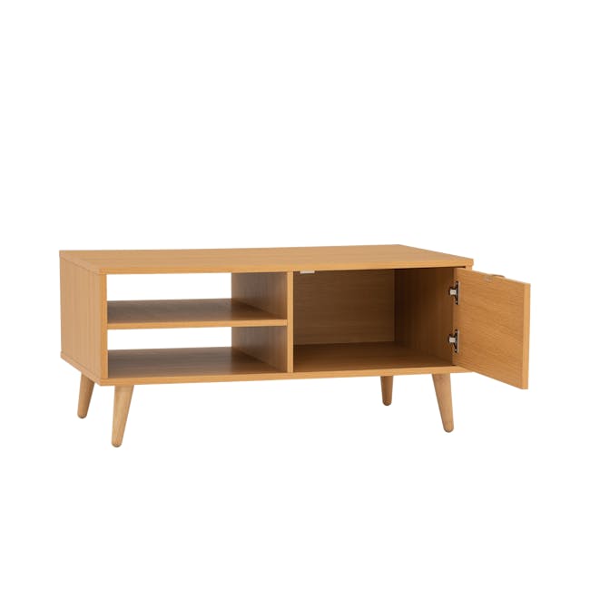 Dayne Rattan Coffee Table - 2 - Wooden sideboard, minimalist design, open shelves, integrated storage, three-tiered