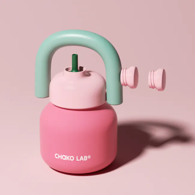 CHAKOLAB Thermal LINLIN Pot Bottle 1000ml - Green / Pink - 5 - 3D illustration, pastel colors, pink and mint green