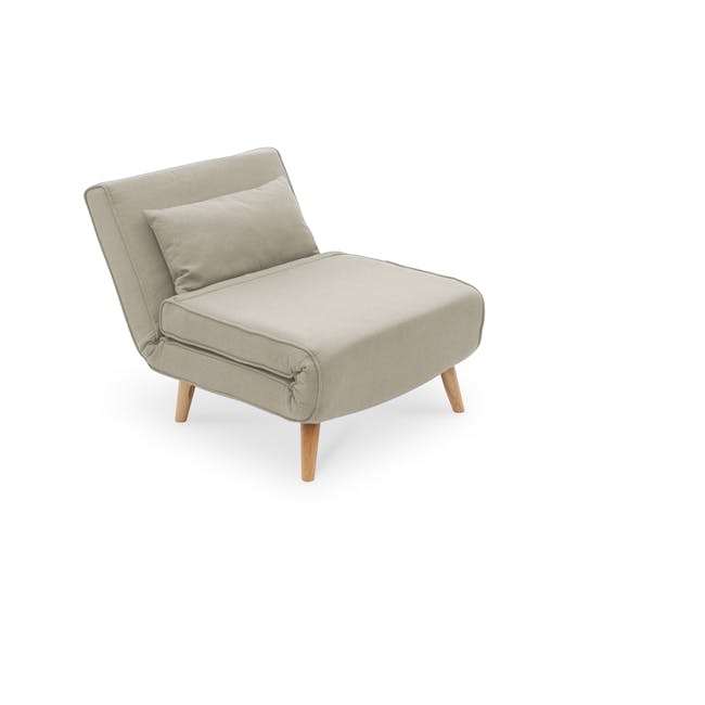 Noel Sofa Bed - Oatmeal - 9 - Modern minimalist armchair, neutral beige upholstery, wooden legs, simple design, cozy seating