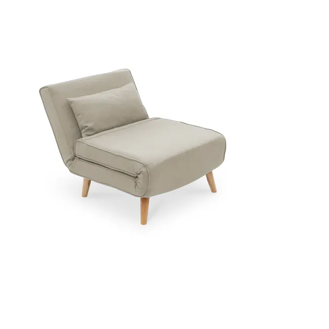 Noel Sofa Bed - Oatmeal - 10 - Modern minimalist armchair, neutral beige upholstery, wooden legs, simple design, cozy