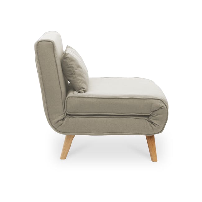 Noel Sofa Bed - Oatmeal - 5 - Elegant upholstered armchair, light beige fabric, minimalist design, wooden legs, cozy seating