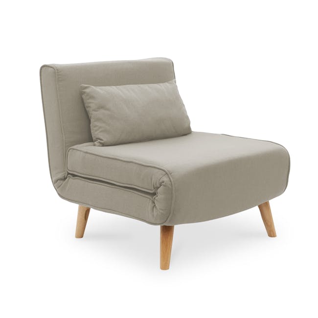 Noel Sofa Bed - Oatmeal - 4 - Modern minimalist lounge chair, light gray fabric, wooden legs, simple design, comfortable