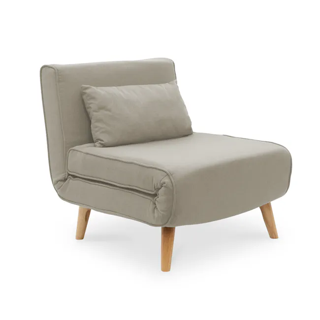 Noel Sofa Bed - Oatmeal - 4 - Modern minimalist lounge chair, light gray fabric, wooden legs, simple design, comfortable