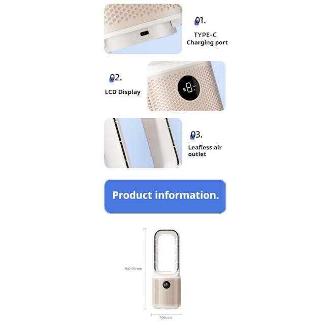 Keanu Duo Bladeless Desk Fan with Humidifier - Grey - 6