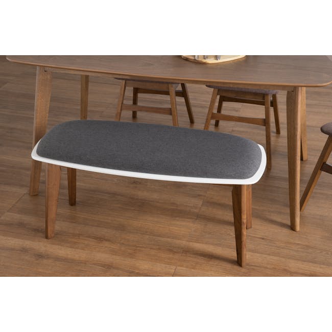 Harold Dining Table 1.5m in Cocoa with Harold Bench 1m with 2 Harold Dining Chairs in Seal - 12 - Wooden dining table with