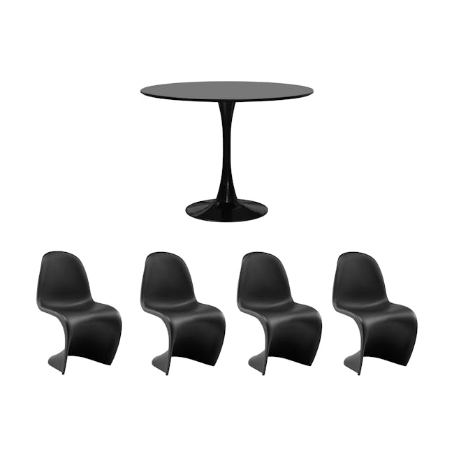 Carmen Round Dining Table 1m in Black with 4 Floris Chairs in Black - 0