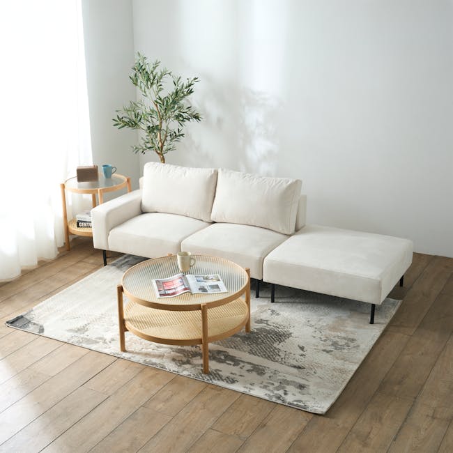 Lusa 3 Seater Sofa - Ivory (Pet Friendly) - 12 - Minimalist living room, modern furniture, white walls, natural light, cozy